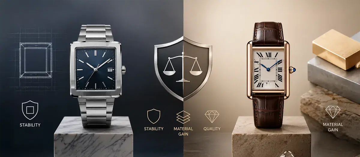 Square and Rectangular Watches: Stability and Material Gain